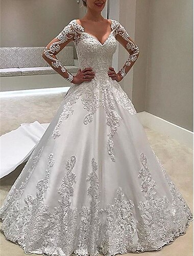  Eljegyzés Előírásos Esküvői ruhák Báli ruha Szív-alakú Hosszú ujj Udvariuszály Szatén Menyasszonyi ruhák Val vel Gombok Rátétek 2024