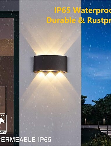 屋外/屋内用ウォールランプ ip65 防水 LED アルミニウム、6w 3000k 上下 ウォームホワイト照明 屋外用ダブルヘッド曲面ウォールライト 寝室 リビングルーム 階段用 (ブラック/ホワイト)