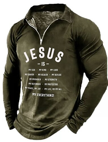  Herren Jesus Christlich Poloshirts mit Reißverschluss Golfshirt Langarm Polo-Shirts Hemden mit Kragen Vintage Lässig Urlaubskleidung Festivalkleidung Party-Outfits 3D-Druck