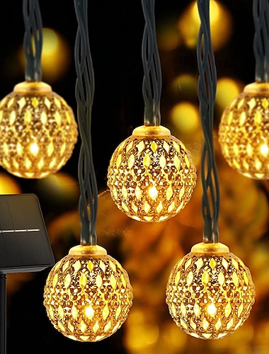  luces de cadena marroquíes solares bola de navidad luces de cadena de hadas 12m 7m 6.5m luces de jardín al aire libre ip65 impermeable año nuevo fiesta de boda patio árbol luces colgantes decoración de navidad lámpara de paisaje