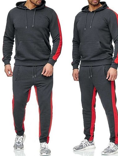  Hombre Sudadera Tracksuit Trajes para correr Negro Blanco Amarillo Rojo Gris Con Capucha Bloque de color Retazos 2 Piezas Deporte Diario Deportes Básico Casual Grande y alto Otoño Primavera Ropa