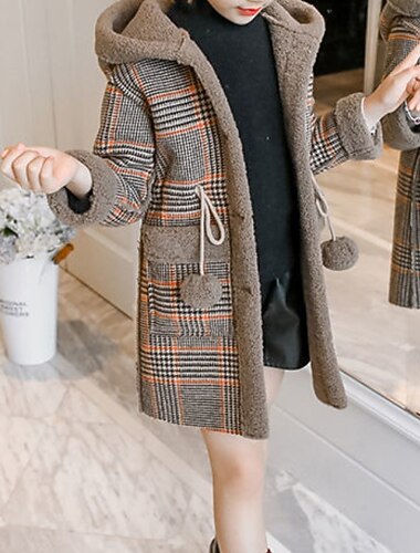  Niños Chica Abrigo de lana Manga Larga Rosa Color Caquí Blanco Plaid Invierno Otoño Moda Exterior 7-13 años