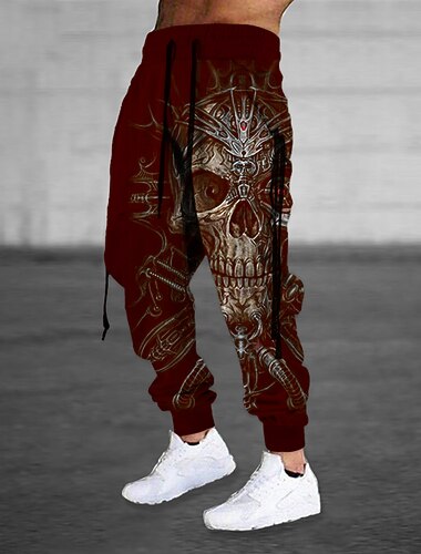  Voor heren Joggingbroeken Jogger Broek Trekkoord Zijzakken Elastische taille Doodskoppen Grafische prints Comfort Ademend Buitensporten Casual Dagelijks Katoenmix Terry Streetwear Ontwerper Zwart Rood