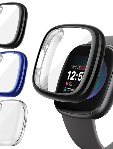  verpakking van 3 stuks Horlogekast met schermbeschermer Compatibel met: Fitbit Versa 4 Sense 2 Krasbestendig Robuust Bumper volledige dekking Gehard glas / Harde pc Horloge Deksel