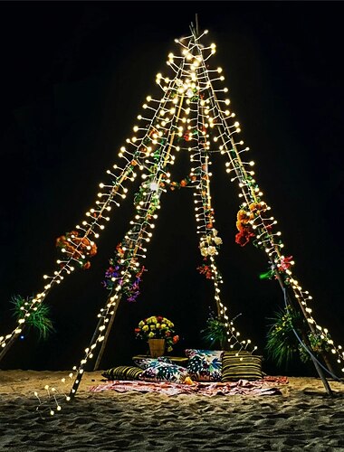  luces de racimo de navidad al aire libre a prueba de agua petardos de navidad luz de cadena dc31v grupo de destellos fuegos artificiales de luz de hadas luz blanca cálida para la decoración del árbol de patio iluminación enchufe de la ue nueva actualizaci