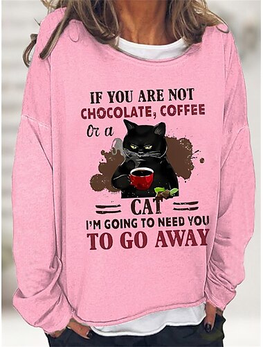  Damen Oversized Sweatshirt Pullover Baumwollmischung Katze Street Casual Vintage Basic Rundhals Langarm Top Mikroelastisch Herbst&amp;Winterkomfort, atmungsaktives, weiches Gewebe