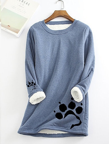  Sudadera de talla grande para mujer, jersey con estampado de sherpa, informal, cálida, deportiva, con cuello redondo, manga larga, microelástica, para otoño&amp;Tejido suave, transpirable y cómodo