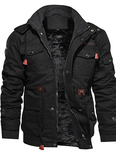  Herren Wintermantel Winterjacke Cargojacke Outdoor Wandern Windundurchlässig Warm Mehrere Taschen Winter Einfarbig Klassisch & Zeitlos Ständer Kurz Baumwolle Schwarz Armeegrün Khaki Jacken