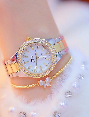  Kwarts Dames Polshorloges Cadeau voor vrouwen Jurk Gouden Kristal Diamant Horloges Analoog Kwarts Luxe RVS Zilveren Klok