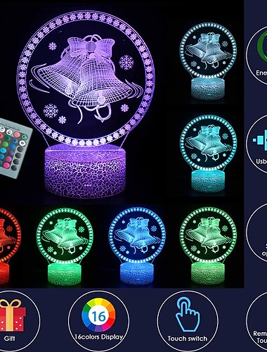  3d julenattlys jingle bells julegave til barn nattbordslampe til soverom skrivebordslampe peis bordpynt hjem julepynt og gave til barn