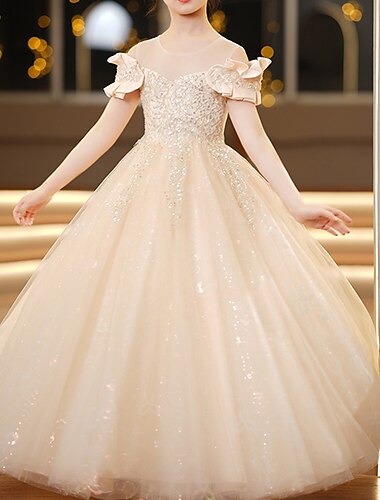  kinderkleidung Mädchen Blumenmädchen Kleid Party Kleid Feste Farbe Kurzarm Hochzeit Party Besondere Anlässe Prinzessin Polyester abendkleider Blumenmädchenkleid Sommer Frühling 3-12 Jahre Wei