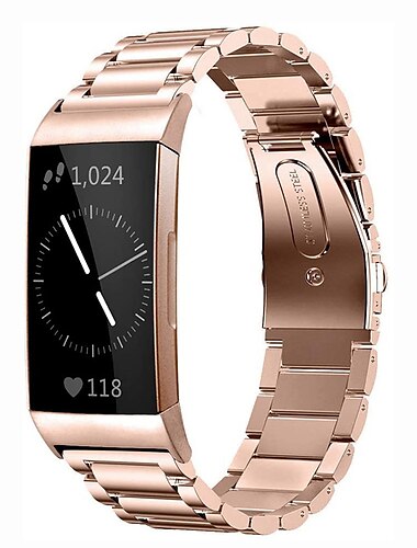  Smartwatch-Band Kompatibel mit Fitbit Charge 4 / Charge 3 / Charge 3 SE Edelstahl Smartwatch Gurt Schnellspanner Robust Luxus Gliederarmband Ersatz Armband