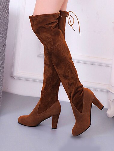  Femme Bottes Chaussures en daim Grandes Tailles Bottes à talons du quotidien Cuissardes Hiver Lacet Talon Bottier Bout rond Sexy Marche Daim Mocassins Couleur Pleine Noir Rouge Marron