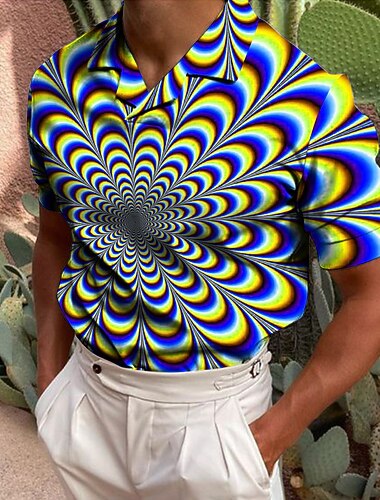  Herr 3D Print Pikétröjor Golftröja Kortärmad Skjorta Nedvikt Ledigt Dagligen 3D-tryck Blå Svart Purpur Grön Regnbåge Mönster Button-Down Kläder Mode Designer Ledigt Andningsfunktion