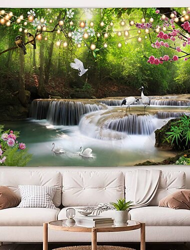  Wandteppich Kunst Dekor Decke Vorhang Picknick Tischdecke hängen zu Hause Schlafzimmer Wohnzimmer Wohnheim Dekoration Natur Landschaft Wald Baum Fluss Tier Wandtuch XXL Natur