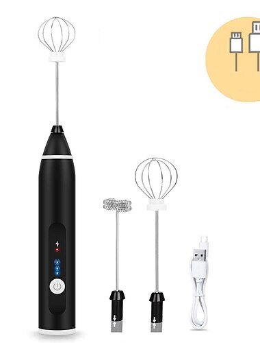  Milchaufschäumer Handheld mit 3 Köpfen Kaffee Schneebesen Schaummixer mit USB wiederaufladbarer elektrischer Mini-Stabmixer mit 3 Geschwindigkeiten für Latte Cappuccino heiße Schokoladenei