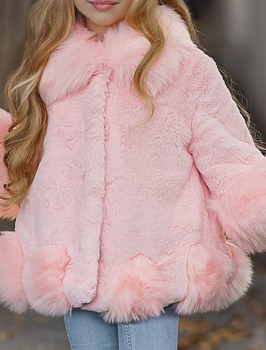  Baby Mädchen Faux-Pelz-Mantel Feste Farbe Modisch Outdoor Baumwolle Mantel Oberbekleidung 3-7 Jahre Winter Schwarz Rosa Hellgrau