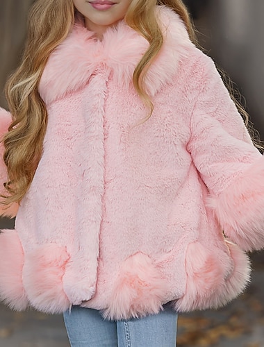  Peuter Voor meisjes Jas van imitatiebont Effen Kleur Modieus Buiten Katoen jas bovenkleding 3-7 jaar Winter Zwart Blozend Roze Lichtgrijs