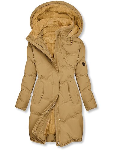  Damen puffer jacket Winterjacke Wintermantel Komfortabel Strasse Casual Täglich Zip Tasche Reisverschluss Kapuzenpullover Casual Streetstyle Glatt Regular Fit Oberbekleidung Langarm Winter Herbst