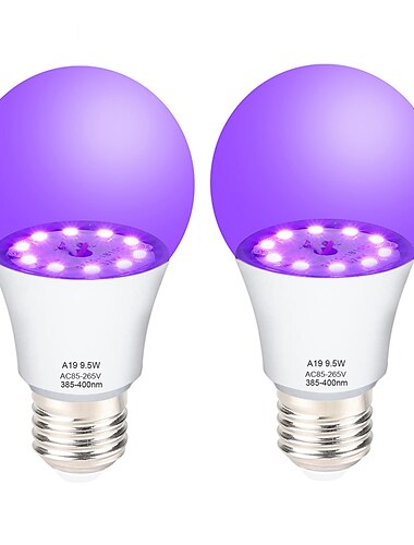  2 τμχ 1 τεμ led μαύρη uv αποκριάτικη μοβ λάμπα φωτός 9,5w αντικατάσταση μαύρης λάμπας έως 100w μαύρου φωτός uva επίπεδο 385-400nm a19 τρομακτική ατμόσφαιρα αποκριών
