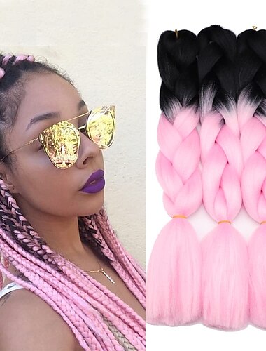  Trenzas de pelo de ganchillo Trenzas Jumbo Trenzas de caja Rosa Pelo sintético 24 pulgada Cabello para trenzas 5 Piezas