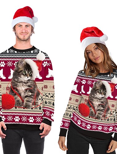  Papá Noel Gato Hombre de pan de jengibre Suéter de navidad Sudadera Hombre Mujer Navidad Navidad Carnaval Mascarada Nochebuena Adultos Fiesta Navidad Poliéster Cima