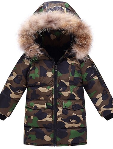  Peuter Jongens Dons bovenkleding Effen Kleur Lange mouw Vetoketju jas Aanbiddelijk Dagelijks Zwart Leger Groen Winter Herfst 3-7 jaar