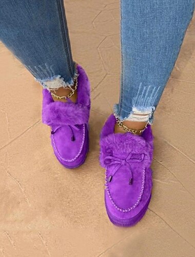  Damen-Mokassin-Loafer mit Fellfutter – gemütliche Winter-Schlupfschuhe mit Plüschbesatz und Wildleder-Finish