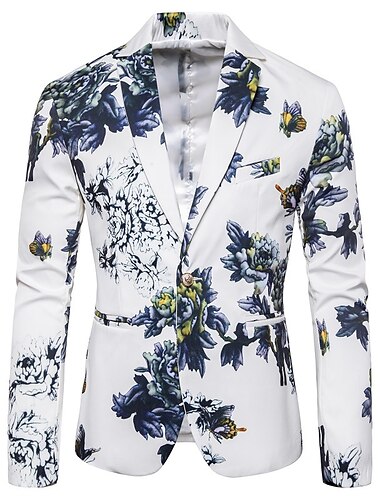  мужской классический пиджак для вечеринок, стандартный крой, однобортный, с цветочным принтом, на одной пуговице, черный, белый, зеленый, 2024