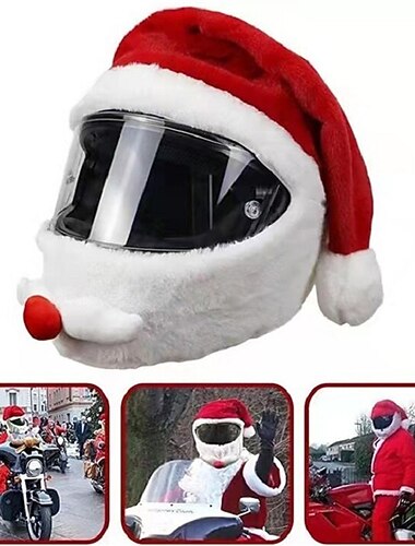  sombrero de santa claus cubierta de casco de motocicleta cubierta protectora de dibujos animados de casco de motocicleta de santa clausnavidad