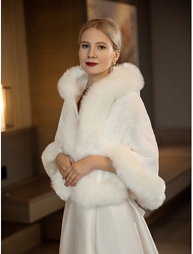  Chales de novia elegantes, abrigos de piel sintética blancos sin mangas, abrigos de boda de otoño con colores puros para bodas de otoño&amp;Vestido de invierno para impresionar 2025