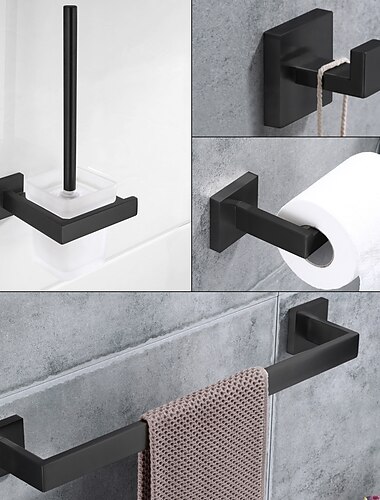  Badezimmer-Zubehör-Set, 4-teilig, Edelstahl, wandmontierter Handtuchhalter, Toilettenpapierhalter, Toilettenbürstenhalter und Kleiderhaken, Badezimmer-Hardware-Set (schwarz/golden/Chrom/Nickel