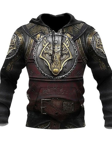  Herren Wolf Grafikdrucke Wikinger Kapuzensweatshirt Kapuzenshirts Pullover Streetwear Designer Lässig Große Größen Langarm Mit Kapuze Täglich Sport Braun Druck Frühling & Herbst Designer S M L XL XXL