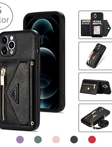  Θήκη Τηλεφώνου για iPhone 16e iPhone 16 iPhone 15 Pro Max Plus iPhone 14 13 12 11 Pro Max Mini X XR XS Max 8 7 Plus Θήκη Πορτοφολιού με Λουρί Κάρτας Αντιχτυπητική Στερεά Χρώματος PU Δέρμα