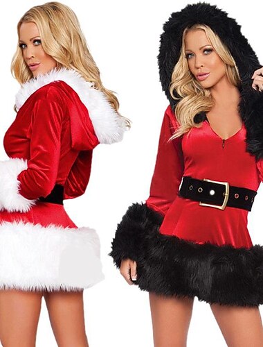 Костюмы Санта Клауса Дед Мороз Mrs.Claus Костюм Новогоднее платье Санта-одежда Сексуальные костюмы Жен. Рождество Соблазнительные девушки Косплей Костюм Платье Пояс