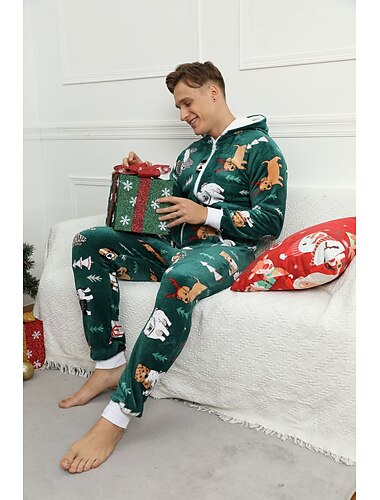  Traje de santa Papá Noel Pijamas de navidad Pijamas de una pieza Hombre Navidad Año Nuevo Nochebuena Navidad Adultos Ropa de casa Pijama Mono