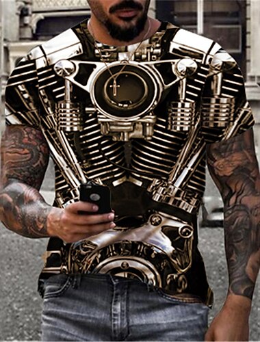  Men's Machine Motorcycle T shirt Short Sleeve T shirt 3D Print Round Neck Shirt Sports Fashion Designer Outdoor Street Casual Black Red Blue Summer Clothing Apparel S M L XL XXL XXXL 4XL