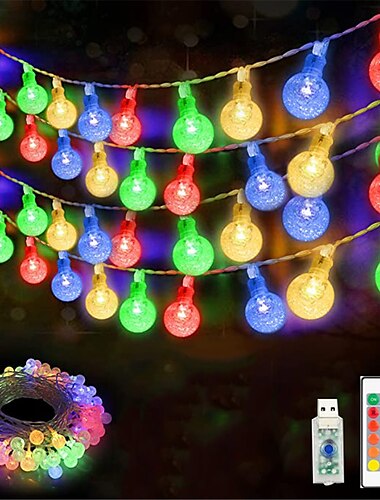  Guirlande lumineuse globe RVB de 10 m, alimentée par USB, 16 couleurs changeantes avec télécommande à 24 touches, sphères à bulles en acrylique pour les vacances créatives de Noël&amp;décoration de