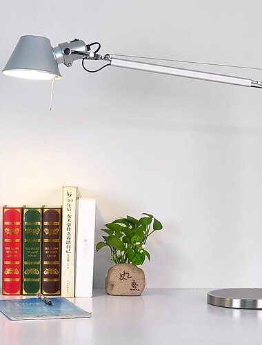  זרוע נדנדה מנורת שולחן led מנורת שולחן כסף לשולחן העבודה אלומיניום e27 גמיש מתכוונן טיפול עיניים מחקר מנורת שולחן משרדית
