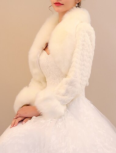  imitert pels hvit frakk omslag dameomslag bolero brudeomslag formell stil holde varmen brude lange ermer med ren farge for formell vinter