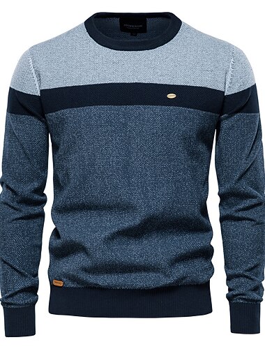  Homme Pull A côtes Tricoter Tricoté Bloc de couleur Col Ras du Cou Garder au chaud Moderne contemporain Entreprise Usage quotidien Vêtement Tenue Automne Hiver Marine foncé Marron M L XL
