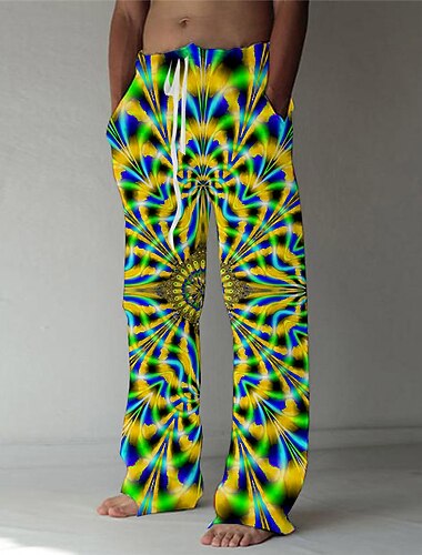  Voor heren Zomerbroek Strandbroeken Zak Trekkoord Elastische taille Grafische prints Comfort Ademend Casual Dagelijks Feestdagen Streetwear Ontwerper Geel blauw Medium Taille