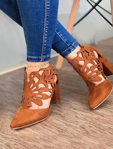  escarpins noirs à talons blocs découpés pour femmes – chaussures élégantes à bout pointu avec motif floral pour les fêtes ou les tenues de soirée