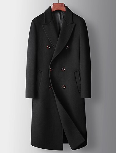  Herren Wintermantel Wollmantel Peacoat Freizeitskleidung Urlaub Herbst Winter POLY warm Draussen Oberbekleidung Bekleidung Modisch Warm-Ups Einfarbig Tasche Umlegekragen Doppelreihiger Verschluss