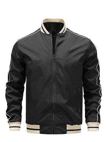  Herren Leichte Jacke Sommerjacke Bomberjacke Windbreaker Urlaub Alltagskleidung Langlebig Lässig / Alltäglich Tasche Herbst Winter Einfarbig Aufwärmen Komfort Stehkragen Regulär Schwarz Beige Jacken