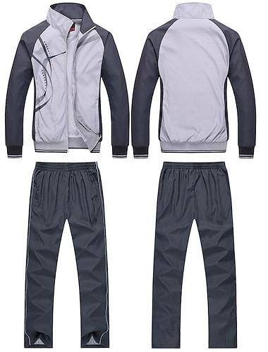  Hombre Tracksuit Sudadera 2 Piezas Full Zip Calle Primavera Manga Larga Escote Chino Impermeable Resistente al Viento Transpirable Corriendo Paseo Correr Ropa de deporte Ropa de Deporte Rayas Negro