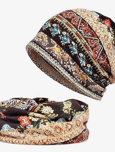  Муж. Шапка-бини и шарф в комплекте Винно-красный Черный Акриловые волокна Трикотаж Два способа использования Спорт и отдых На каждый день на открытом воздухе Дом Повседневные Цветок / Растения