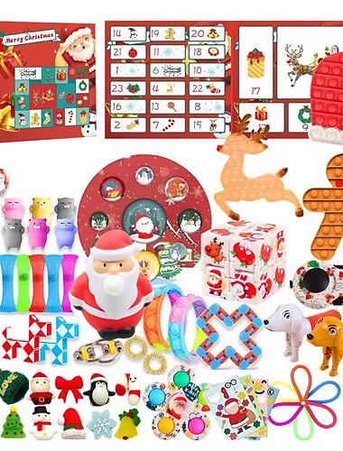 Caja sorpresa con calendario de adviento navideño, juego de caja sorpresa con calendario desgarrado a mano, caja sorpresa con descompresión, juguete para aliviar el estrés, caja de cuenta regresiva