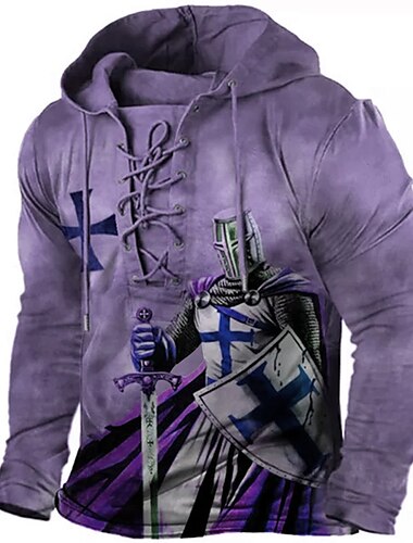  Herren Tempelritter Grafik-Drucke Hoodie Sweatshirt Kapuze Hoodies Pullover Hoodie Sweatshirt Kapuze Langarm Sweatshirt mit Kapuze Mit Kapuze Designer 3D-Druck Sport & Natur Täglich Sport Armeegrün