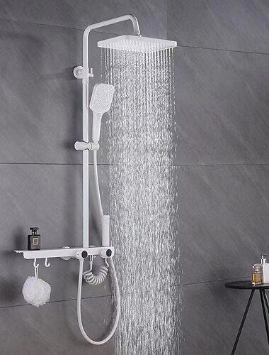  Grifo de ducha, sistema de ducha Sistema de cabezal de ducha tipo lluvia Ducha de mano incluida Ducha multirociador Acabados pintados contemporáneos Montaje exterior Válvula de cerámica Grifos